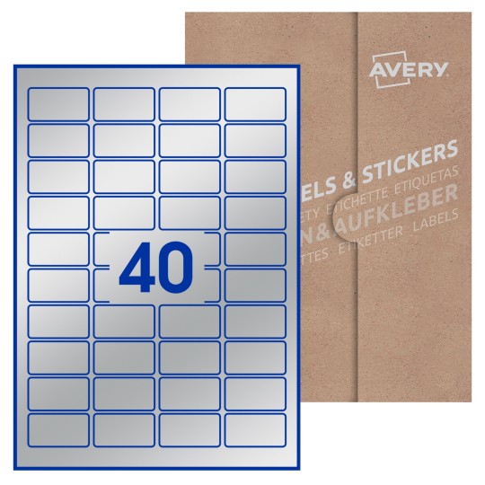 Hoja blanca con 40 etiquetas rectangulares 46x25mm con embalaje de papel