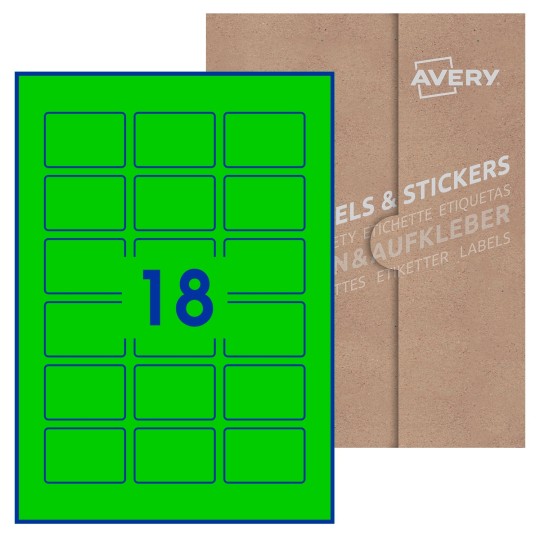 Hoja blanca con 21 etiquetas rectangulares 54x37mm con embalaje de papel