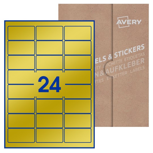 Hoja blanca con 24 etiquetas rectangulares 64x34mm con embalaje de papel