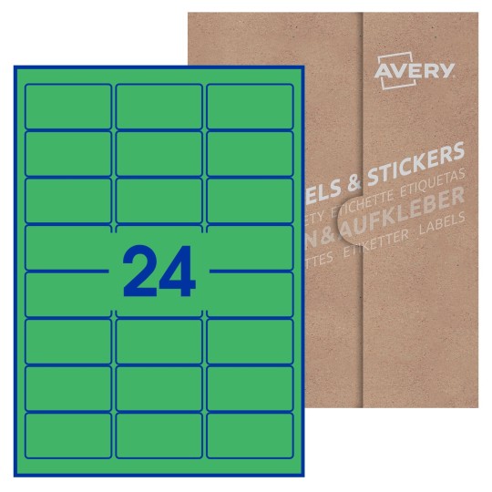Hoja blanca con 24 etiquetas rectangulares 64x34mm con embalaje de papel