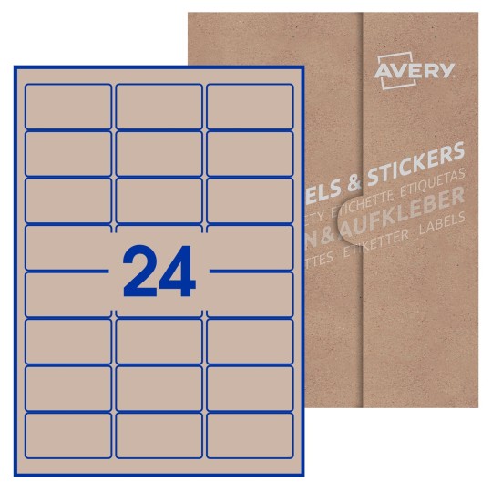 Hoja blanca con 24 etiquetas rectangulares 64x34mm con embalaje de papel