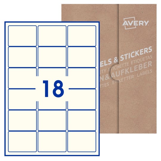 Hoja blanca con 15 etiquetas rectangulares 64x47mm con embalaje de papel