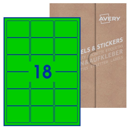 Hoja blanca con 15 etiquetas rectangulares 64x47mm con embalaje de papel