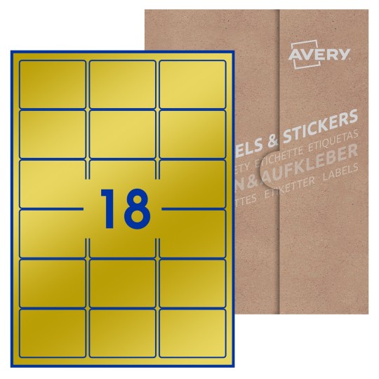 Hoja blanca con 15 etiquetas rectangulares 64x47mm con embalaje de papel