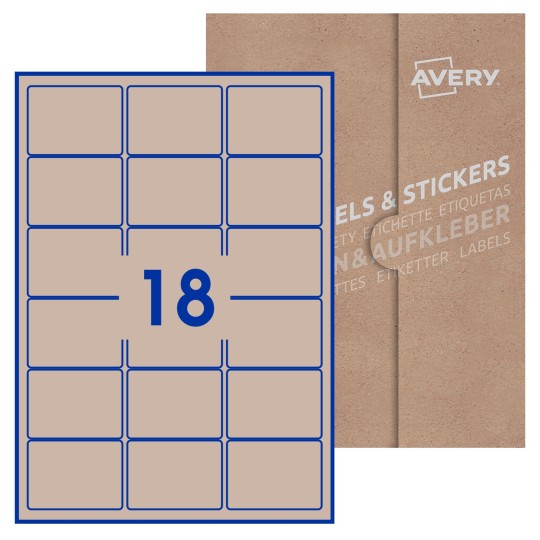 Hoja blanca con 15 etiquetas rectangulares 64x47mm con embalaje de papel