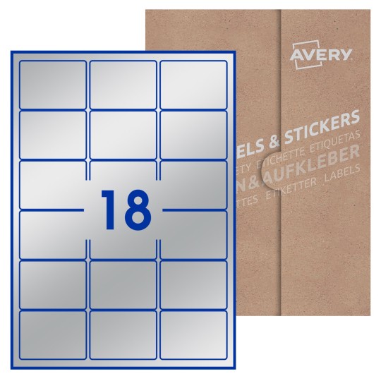 Hoja blanca con 15 etiquetas rectangulares 64x47mm con embalaje de papel