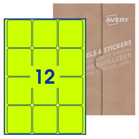Hoja blanca con 12 etiquetas rectangulares 64x72mm con embalaje de papel