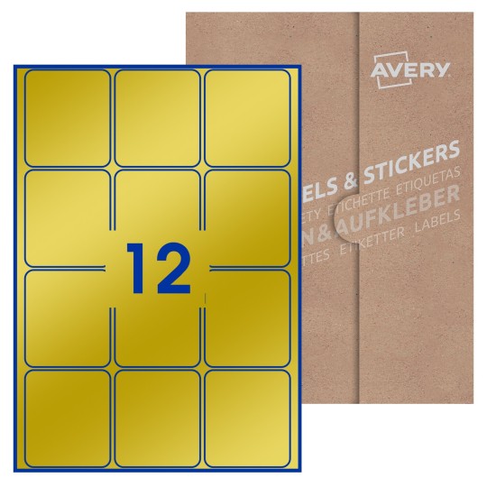 Hoja blanca con 12 etiquetas rectangulares 64x72mm con embalaje de papel