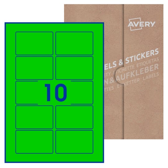 Hoja blanca con 10 etiquetas rectangulares 80x50mm con embalaje de papel