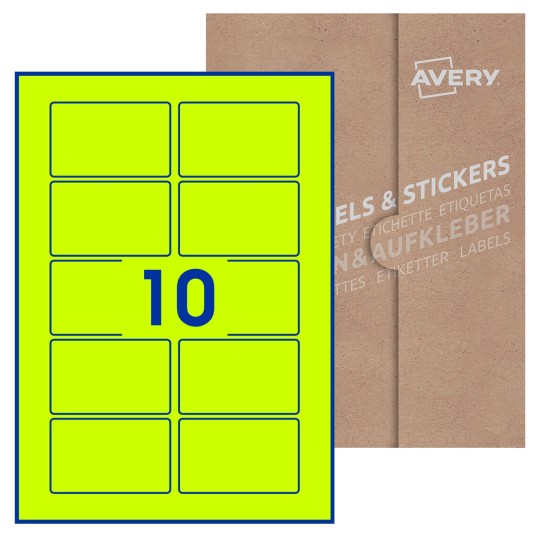 Hoja blanca con 10 etiquetas rectangulares 80x50mm con embalaje de papel