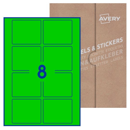Hoja blanca con 8 etiquetas rectangulares 80x67mm con embalaje de papel