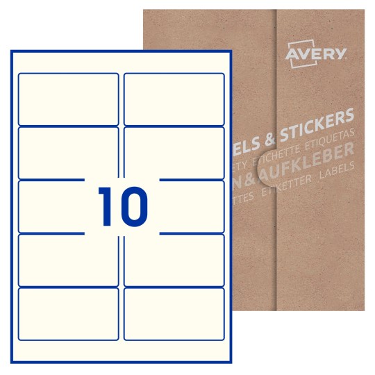 Hoja blanca con 10 etiquetas rectangulares 96x51mm con embalaje de papel