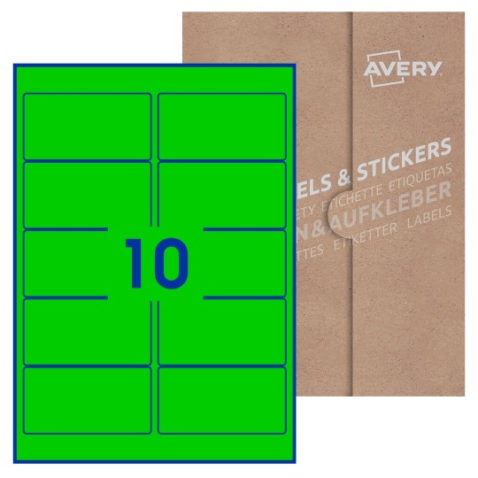 Hoja blanca con 10 etiquetas rectangulares 96x51mm con embalaje de papel