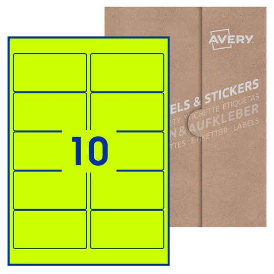 Hoja blanca con 10 etiquetas rectangulares 96x51mm con embalaje de papel