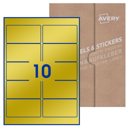 Hoja blanca con 10 etiquetas rectangulares 96x51mm con embalaje de papel