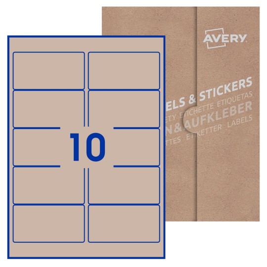 Hoja blanca con 10 etiquetas rectangulares 96x51mm con embalaje de papel