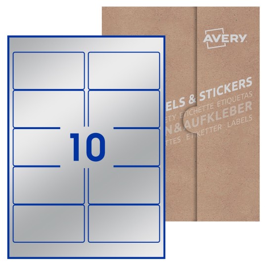 Hoja blanca con 10 etiquetas rectangulares 96x51mm con embalaje de papel