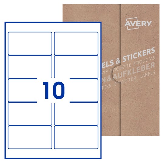 Hoja blanca con 10 etiquetas rectangulares 96x51mm con embalaje de papel