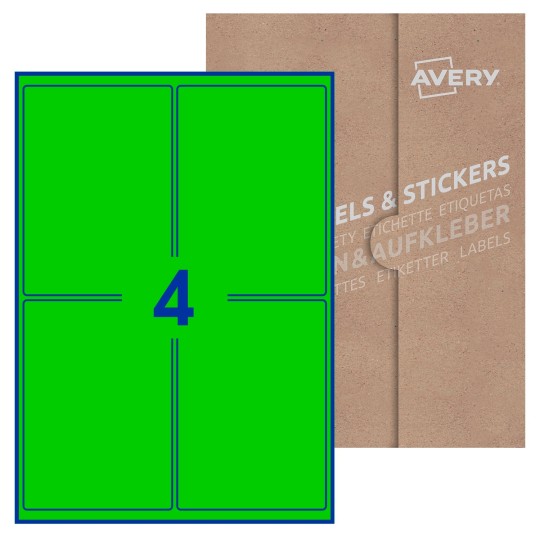 Hoja blanca con 4 etiquetas rectangulares 99x139mm con embalaje de papel