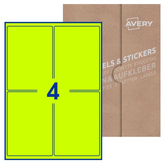Hoja blanca con 4 etiquetas rectangulares 99x139mm con embalaje de papel