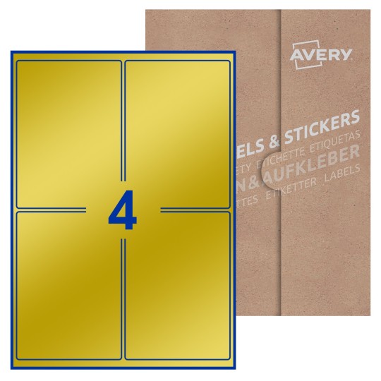 Hoja blanca con 4 etiquetas rectangulares 99x139mm con embalaje de papel