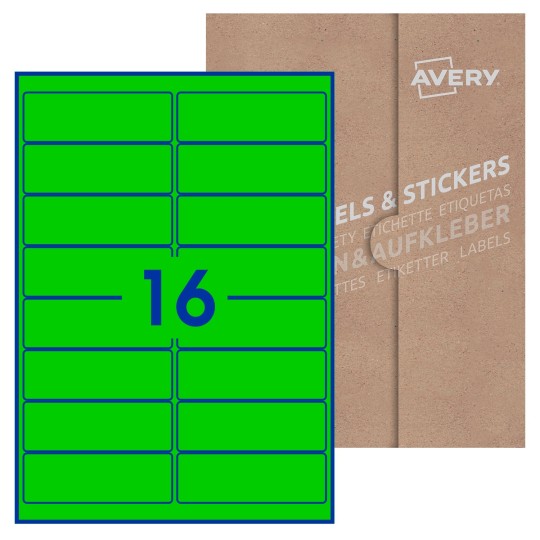 Hoja blanca con 16 etiquetas rectangulares 99x34mm con embalaje de papel
