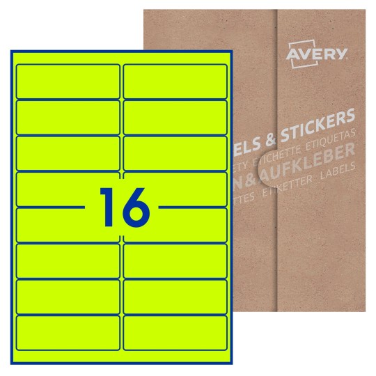 Hoja blanca con 16 etiquetas rectangulares 99x34mm con embalaje de papel