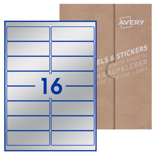 Hoja blanca con 16 etiquetas rectangulares 99x34mm con embalaje de papel