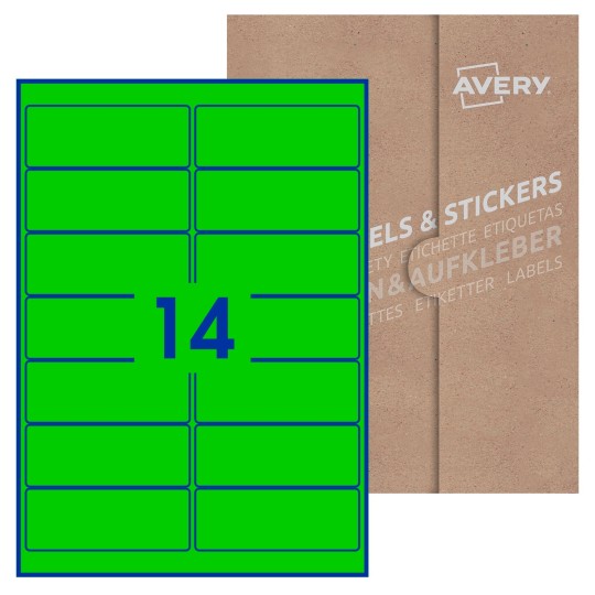 Hoja blanca con 14 etiquetas rectangulares 99x38mm con embalaje de papel