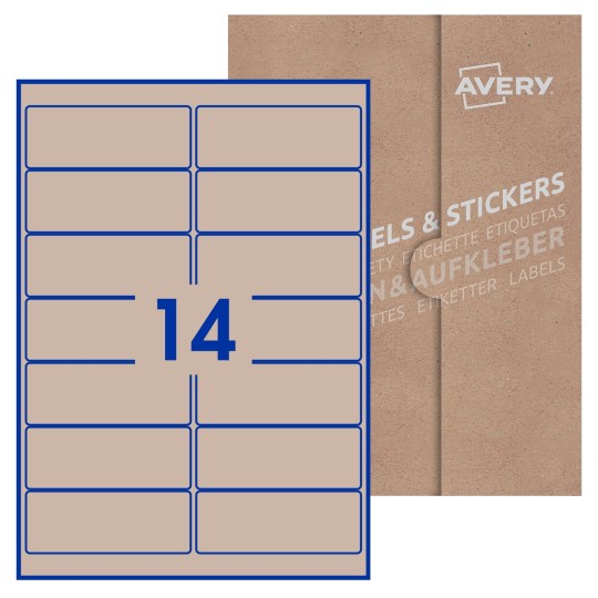 Hoja blanca con 14 etiquetas rectangulares 99x38mm con embalaje de papel