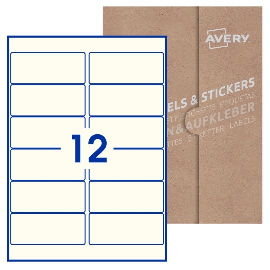 Hoja blanca con 12 etiquetas rectangulares 99x42mm con embalaje de papel