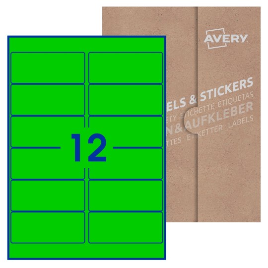 Hoja blanca con 12 etiquetas rectangulares 99x42mm con embalaje de papel