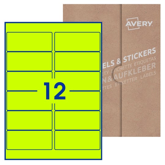 Hoja blanca con 12 etiquetas rectangulares 99x42mm con embalaje de papel