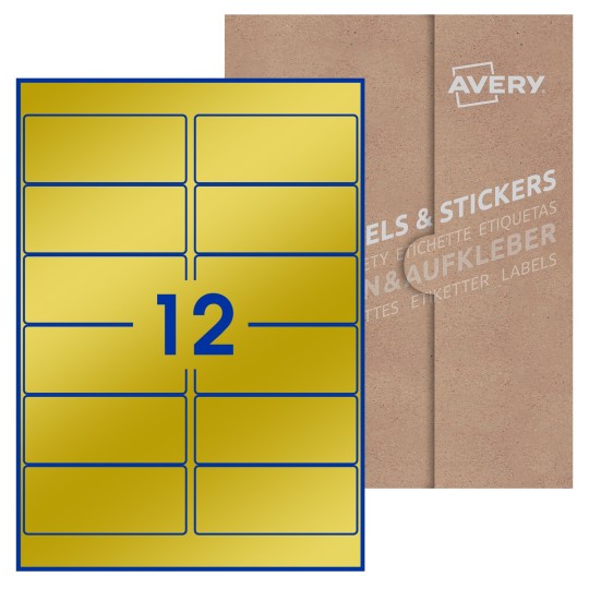 Hoja blanca con 12 etiquetas rectangulares 99x42mm con embalaje de papel