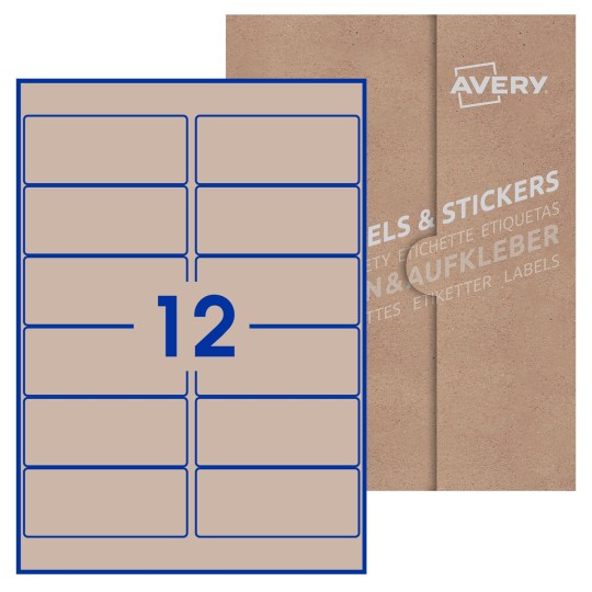 Hoja blanca con 12 etiquetas rectangulares 99x42mm con embalaje de papel
