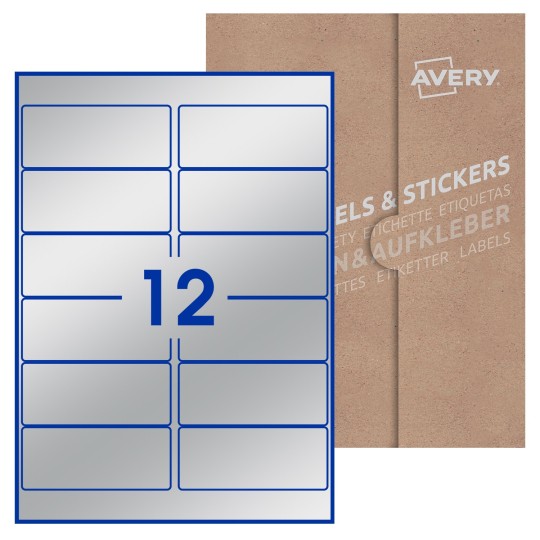 Hoja blanca con 12 etiquetas rectangulares 99x42mm con embalaje de papel