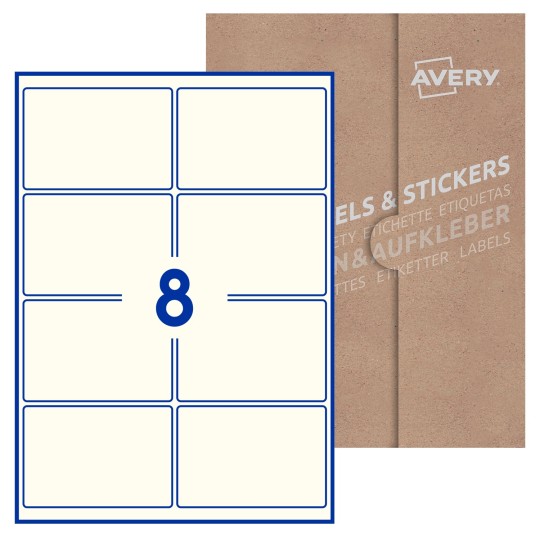 Hoja blanca con 8 etiquetas rectangulares 99x68mm con embalaje de papel