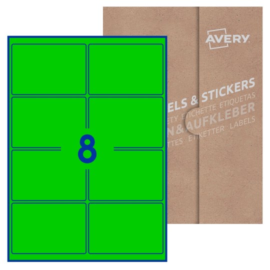 Hoja blanca con 8 etiquetas rectangulares 99x68mm con embalaje de papel