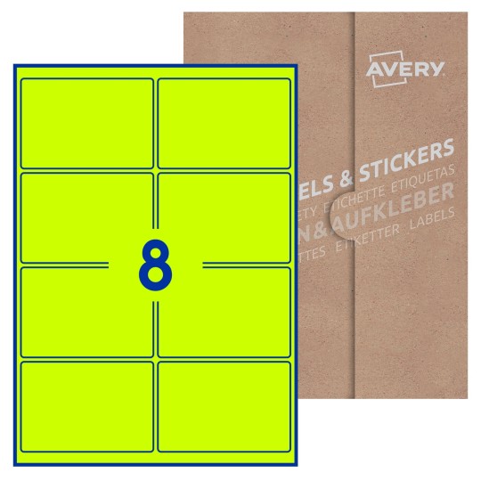 Hoja blanca con 8 etiquetas rectangulares 99x68mm con embalaje de papel