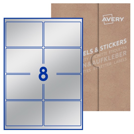 Hoja blanca con 8 etiquetas rectangulares 99x68mm con embalaje de papel