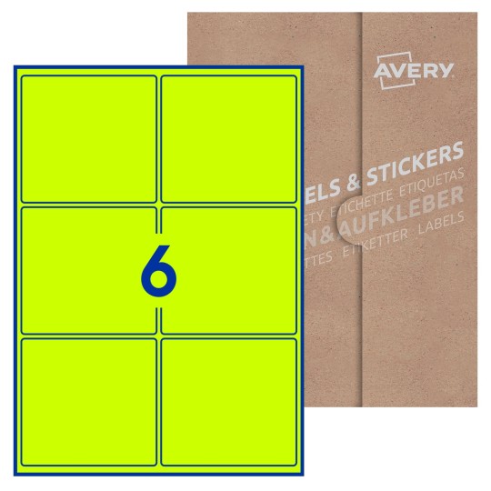 Hoja blanca con 6 etiquetas rectangulares 99x93mm con embalaje de papel