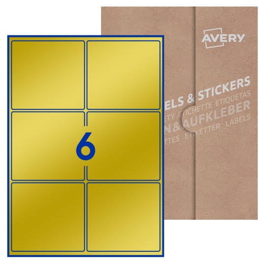 Hoja blanca con 6 etiquetas rectangulares 99x93mm con embalaje de papel