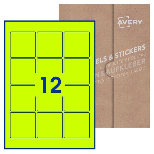 Hoja blanca con 12 etiquetas cuadradas de 60x60mm con embalaje de papel