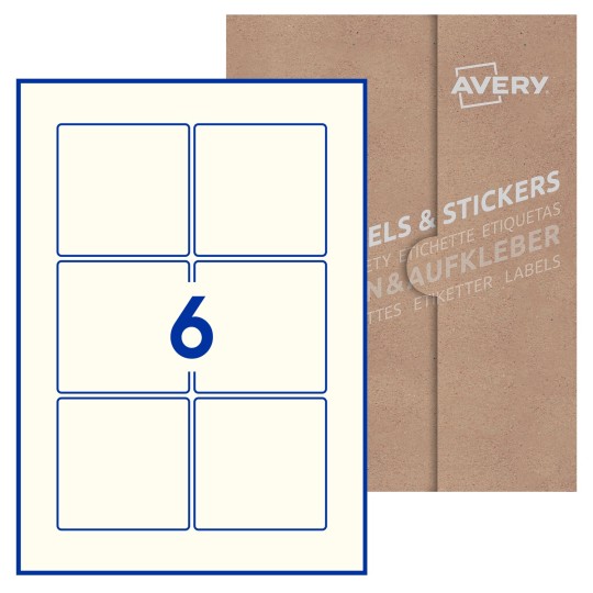 Hoja blanca con 8 etiquetas cuadradas de 80x80mm con embalaje de papel