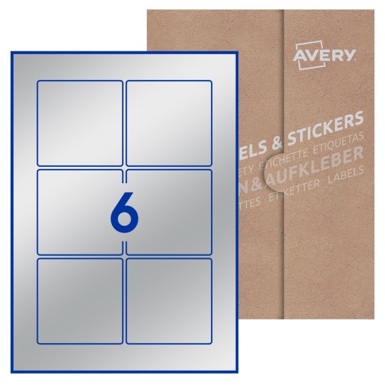 Hoja blanca con 8 etiquetas cuadradas de 80x80mm con embalaje de papel