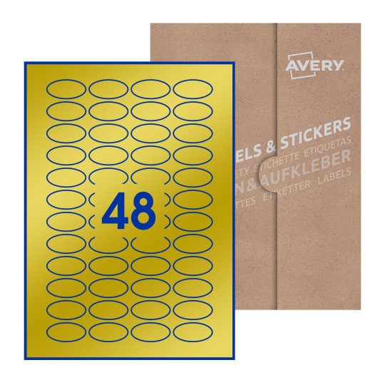 Hoja blanca con 48 etiquetas ovaladas 40x20mm con embalaje de papel - Etiquetas adhesivas ovaladas Avery 40 x 20mm