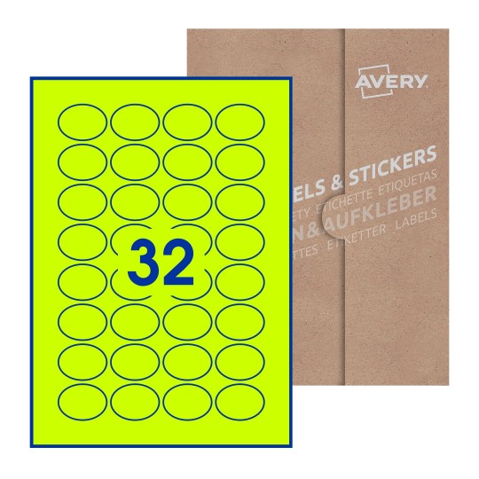 Hoja blanca con 48 etiquetas ovaladas 40x30mm con embalaje de papel - Etiquetas adhesivas ovaladas Avery 40 x 30mm