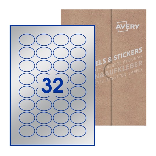 Hoja blanca con 48 etiquetas ovaladas 40x30mm con embalaje de papel - Etiquetas adhesivas ovaladas Avery 40 x 30mm