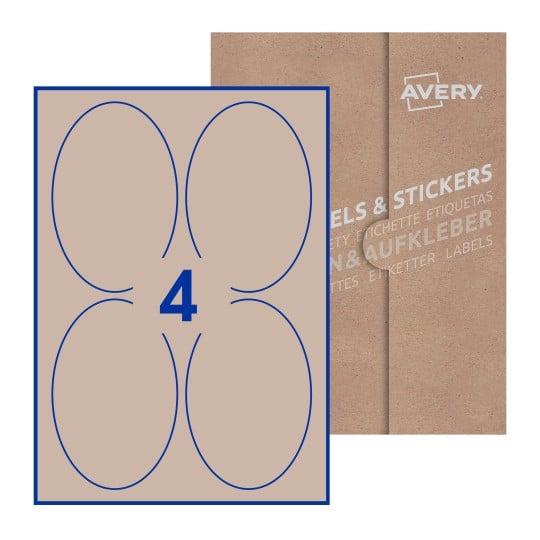 Hoja blanca con 4 etiquetas ovaladas 90x136mm con embalaje de papel - Etiquetas adhesivas ovaladas Avery 90 x 136mm