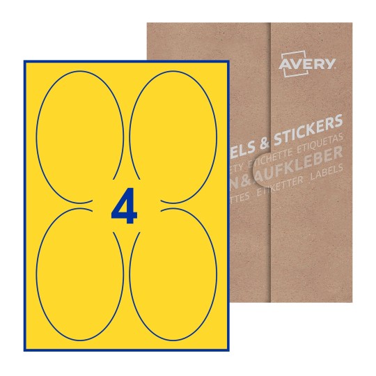 Hoja blanca con 4 etiquetas ovaladas 90x136mm con embalaje de papel - Etiquetas adhesivas ovaladas Avery 90 x 136mm